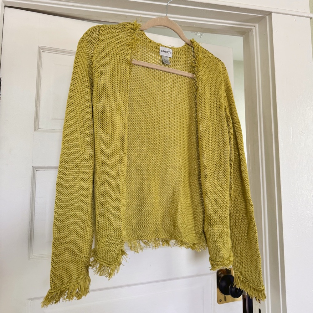 Chico's Green Frayed Edge Sweater